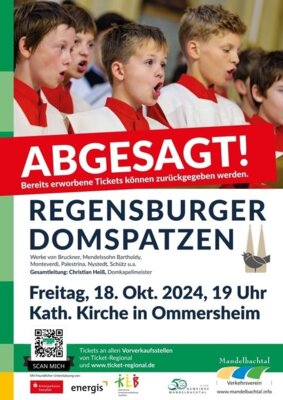 +++ Konzert Absage +++  Das Chorkonzert der Regensburger Domspatzen, das für den 18. Oktober 2024 in Ommersheim geplant war, findet nicht statt