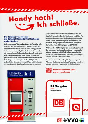 Fahrausweisautomat am Bahnhof Hermsdorf testweise außer Betrieb (Bild vergrößern)