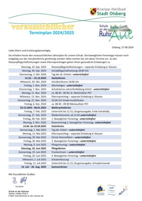 voraussichtliche Terminübersicht SJ 2024/25 (Bild vergrößern)