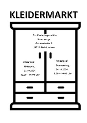 KLEIDERMARKT Ev. Kindertagesstätte Lühezwerge, Gartenstraße 2, 21720 Steinkirchen (Bild vergrößern)