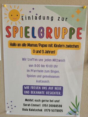Einladung zur Spielgruppe im Pfarrheim (Bild vergrößern)