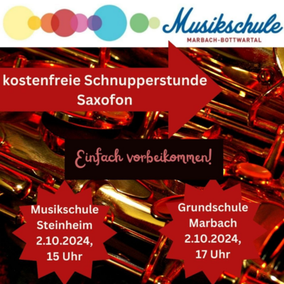 Schnupperstunde für Saxofon am Mittwoch, den 2.10.2024