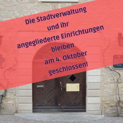 geschlossene Rathaustür - Verwaltung bleibt am 4. Oktober geschlossen