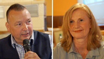 Sven Herzberger und Susanne Rieckhof im Wahlkampf. Fotos: Karen Ascher (Bild vergrößern)