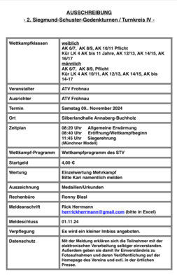 Ausschreibung - 2. Siegmund-Schuster-Gedenkturnen/Turnkreis IV - für Details auf MEHR - klicken (Bild vergr&ouml;&szlig;ern)