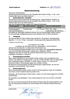 Bekanntmachung, Vollzug der Wassergesetze (Bild vergrößern)