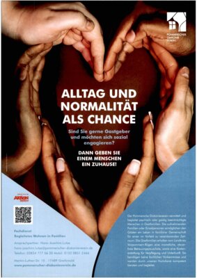 Der Pommersche Diakonie Verein sucht Gastfamilien im Landkreis Vorpommern-Rügen für Menschen mit seelischer oder geistiger Beeinträchtigung (Bild vergrößern)