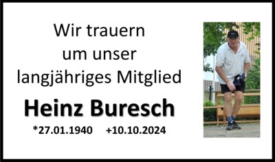 Meldung: Heinz Buresch hat uns verlassen