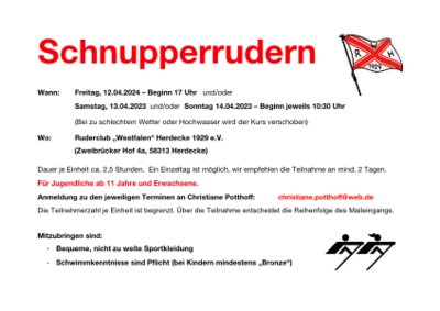 Schnupperrudern vom 12. bis zum 14. April (Bild vergrößern)