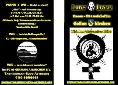 Lady-Lions-Frauen – SELBSTBEHAUPTUNGS/- VERTEIDIGUNGS -KURS nach den Herbstferien! Ab dem 31.10.2024 (Bild vergrößern)