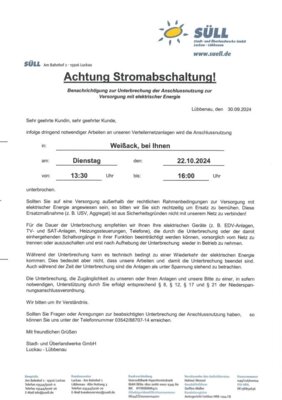 Achtung Stromabschaltung in Weißack! (Bild vergr&ouml;&szlig;ern)