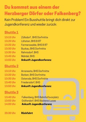Meldung: Wichtige Info zur 3. Herzberger Jugendkonferenz! Busshuttle-Zeiten