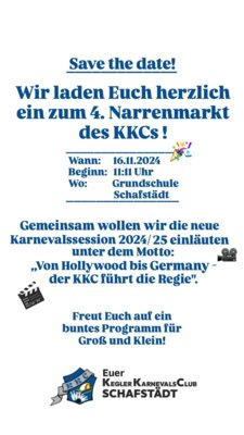 Unbedingt vormerken!!! 4. Narrenmarkt des KKCs am 16.11.2024