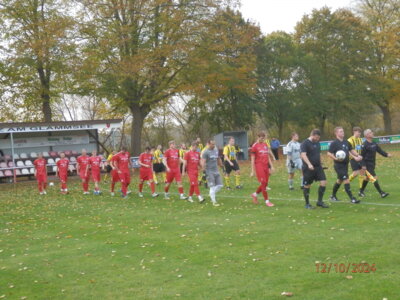 Herbstliche Umrahmung beim Auflaufen beider Teams. (Bild vergr&ouml;&szlig;ern)