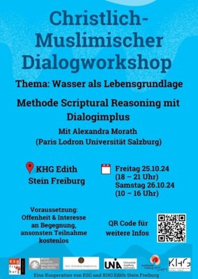 Mit der Methode des Scriptural Reasoning bringt der Workshop Menschen verschiedener Religionen ins Gespräch. Anhand von Schrifttexten wird besonders das Wasser, seine lebensspendende Bedeutung
