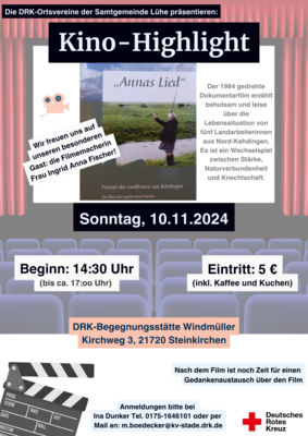 Kino-Highlight Am Sonntag 10.11.2024 (Bild vergrößern)