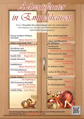 Adventsfenster in Emmelshausen mit den Angaben zu den Adventsfenstern