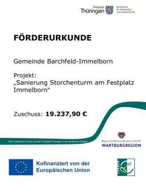 Förderung - Projekt: "Sanierung Storchenturm am Festplatz Immelborn"