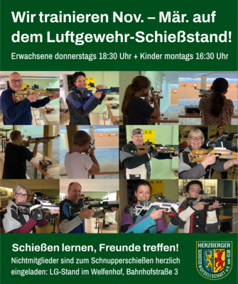 Meldung: Wir trainieren Nov. – Mär. auf dem Luftgewehr-Schießstand!