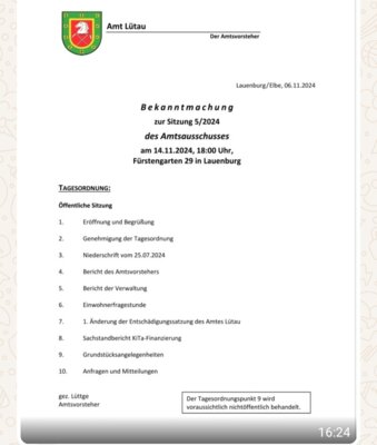 Amtsausschusssitzung in Lauenburg
