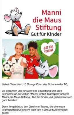Foto zur Meldung: U9/10 erhält neue Outfits von der Manni die Maus Stiftung der Haspa