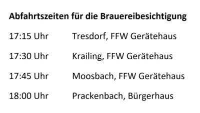 Abfahrtszeiten für die Brauereibesichtigung