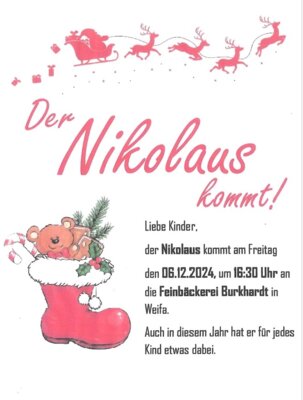 Besuch des Nikolaus in der Bäckerei Weifa am 06.12.2024 (Bild vergrößern)
