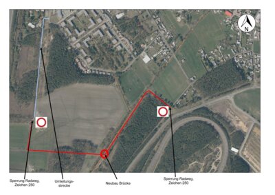 Sperrung der Geh- und Radwegbrücke in Meuro