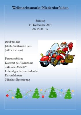 Weihnachtsmarkt in Niederdorfelden am Samstag, dem 14. Dezember 2024 von 15:00 bis 22:00 Uhr rund um das Jakob-Burkhardt-Haus und die evangelische Kirche (Bild vergrößern)