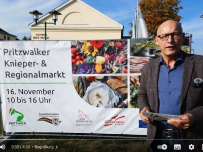 Der Vorsitzende des Tourismusvereins Pritzwalk und Umgebung lädt in einer Videobotschaft zum Knieper- & und Regionalmarkt ein. Quelle: net-IT Drohnenservice (Bild vergrößern)