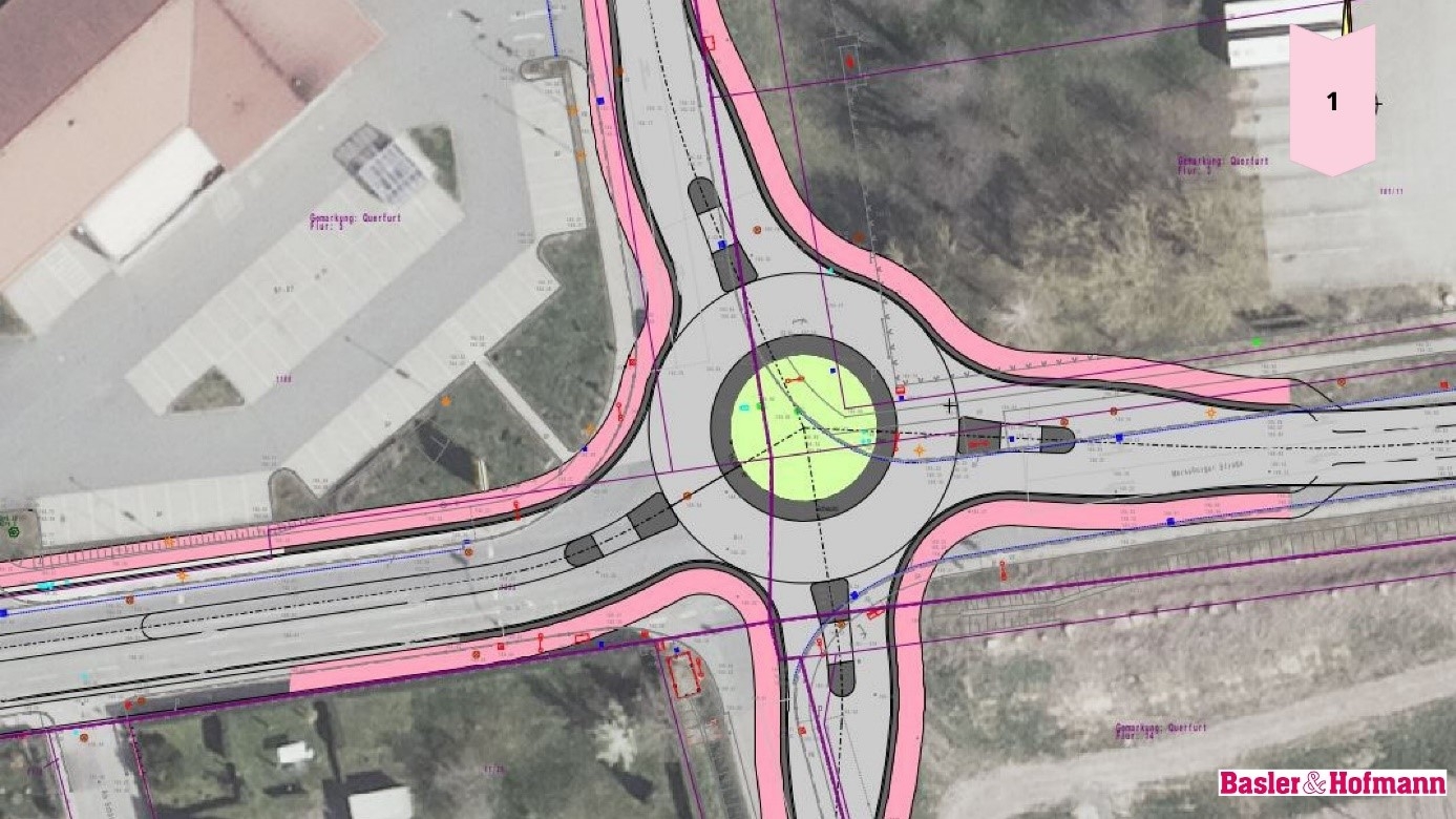  Auf der Kreuzung Schachtberg/Merseburger Straße soll zukünftig an Stelle der vorhandenen Ampelanlage ein Kreisel den Verkehr regulieren.