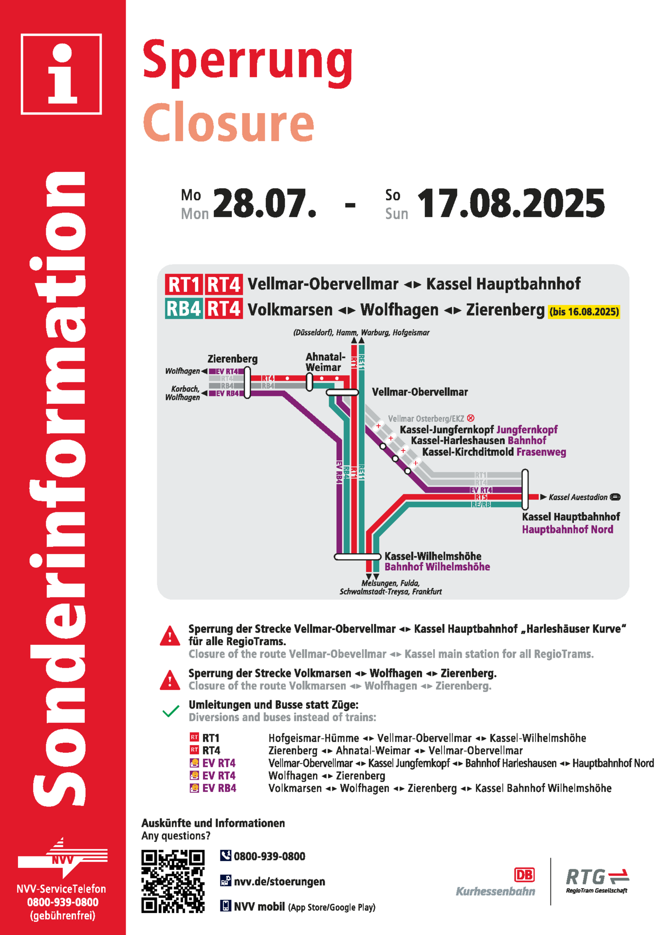Sonderinformation RT1 bis 17.08.25