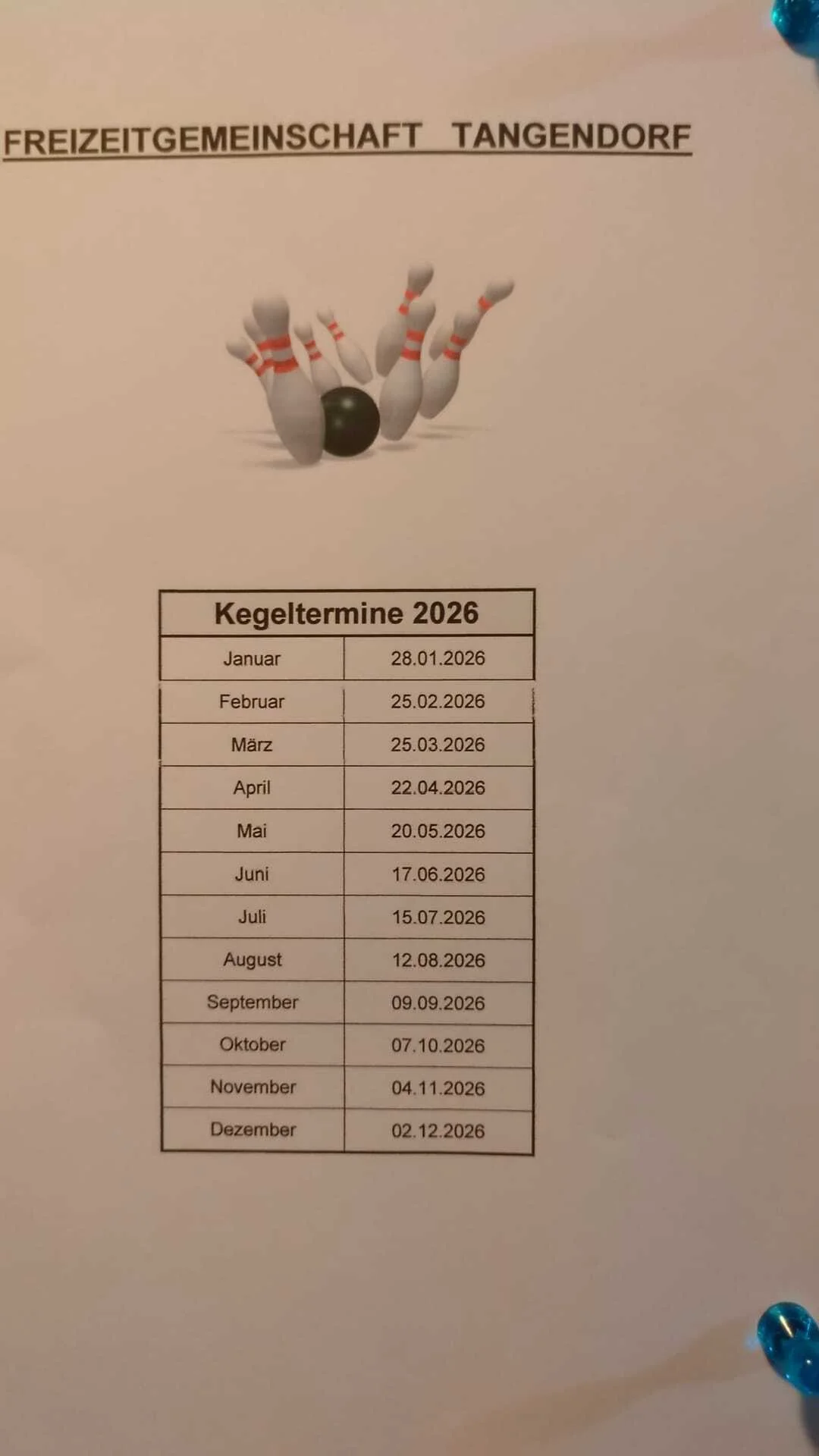 Kegeltermine 2026