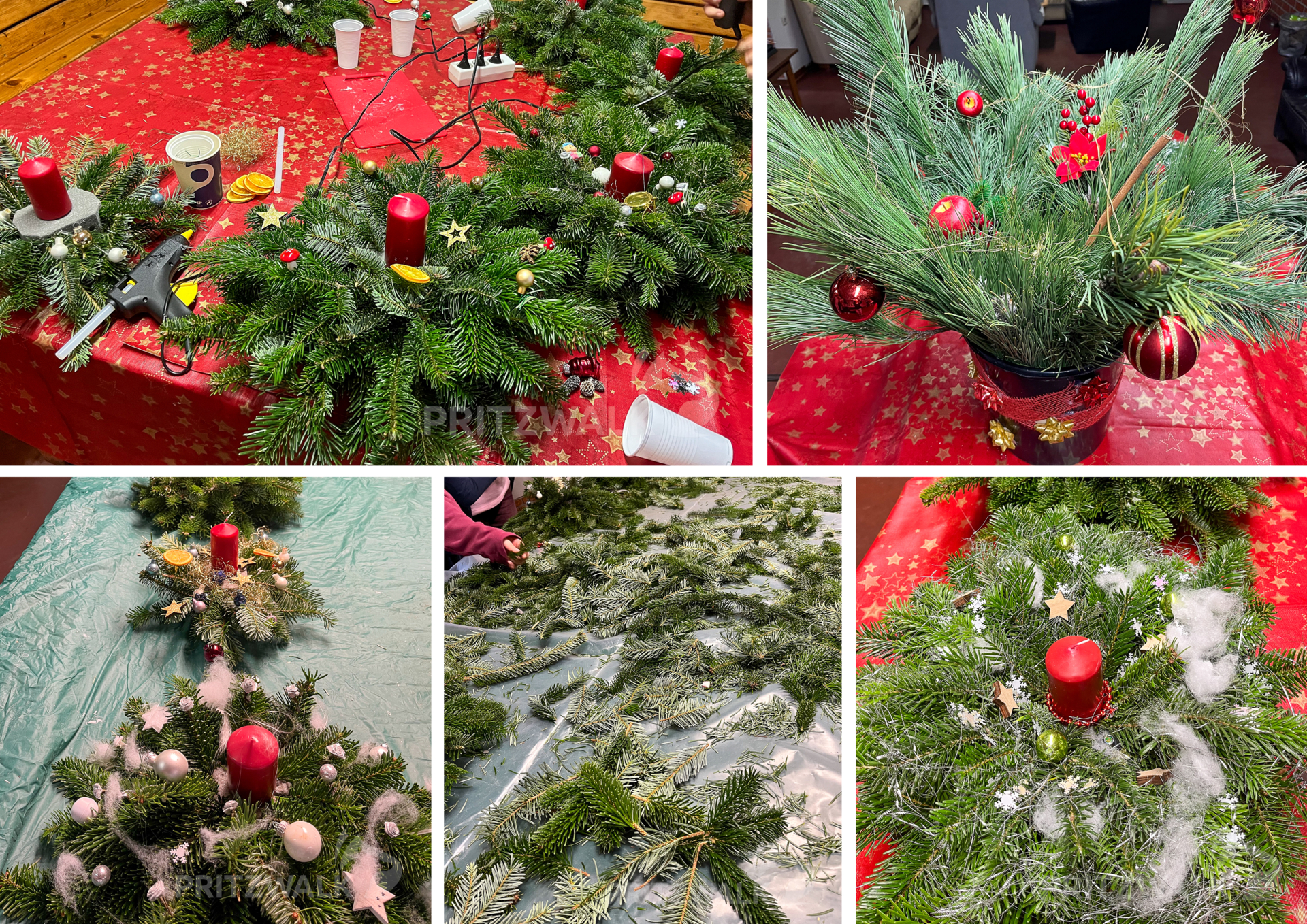 Gestecke und Sträuße entstanden beim Adventsbasteln im JFZ. Foto: Michelle Ebert/Stadt Pritzwalk