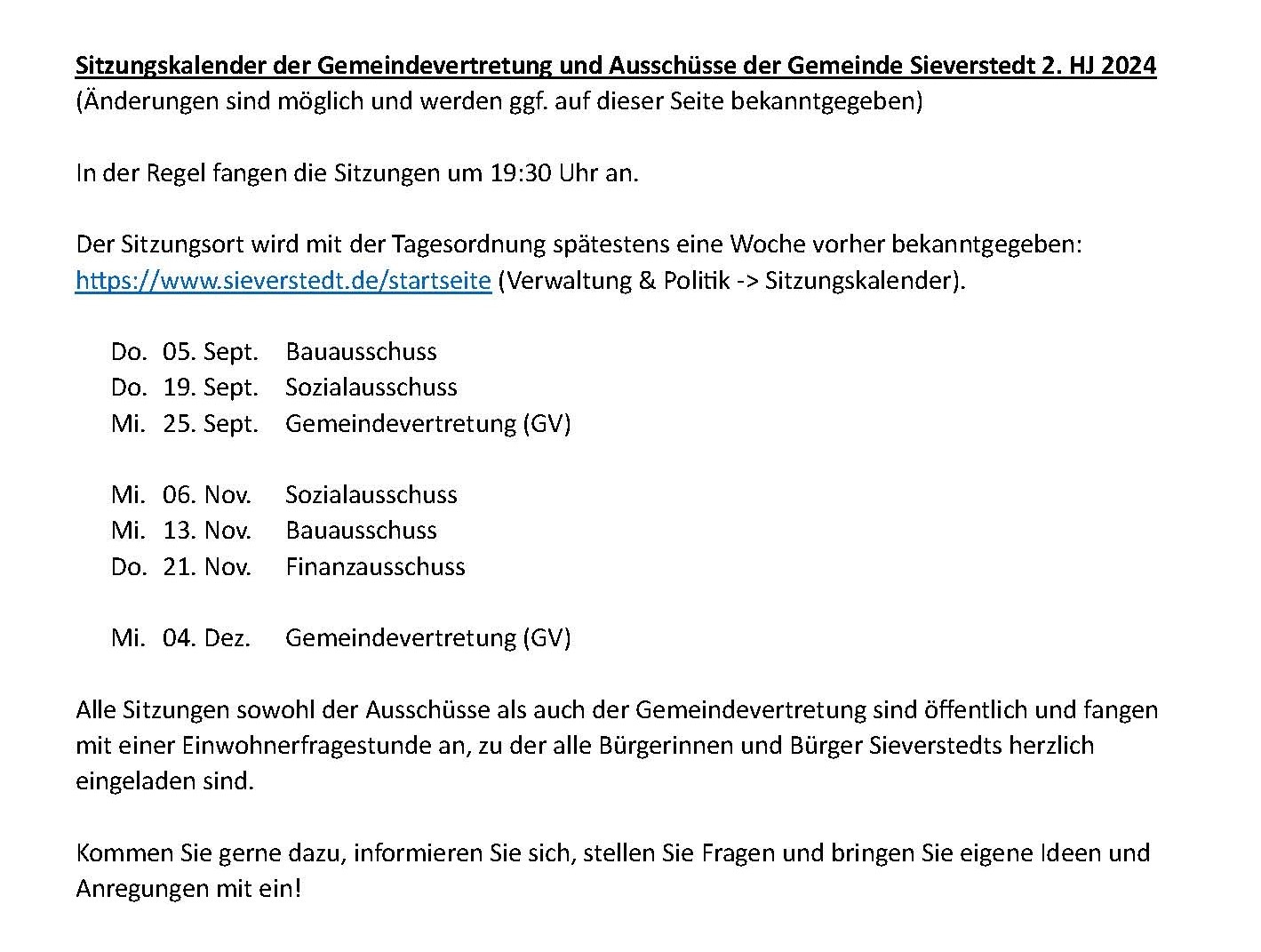 Sitzungskalender GV  2.HJ 2024