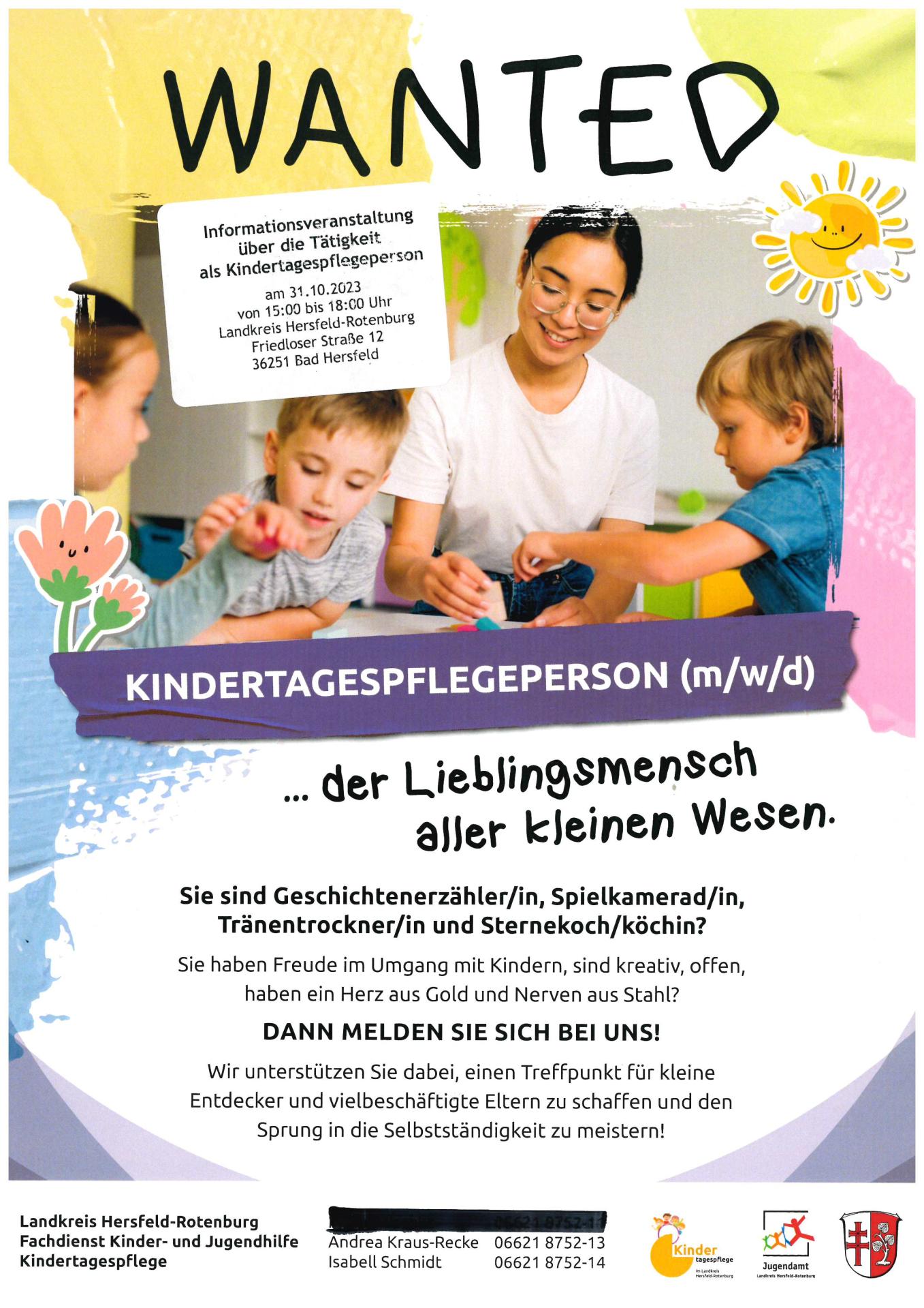 Plakat: Kindertagespflegeperson gesucht!!