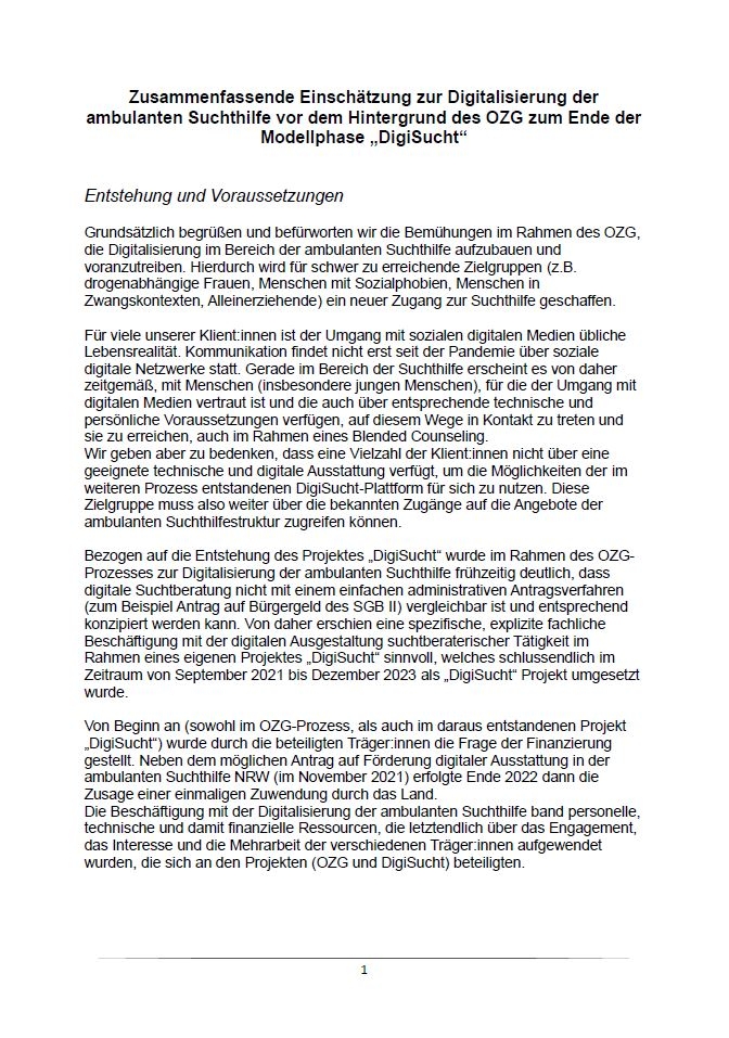 Zusammenfassende Einschätzung zur Digitalisierung der ambulanten