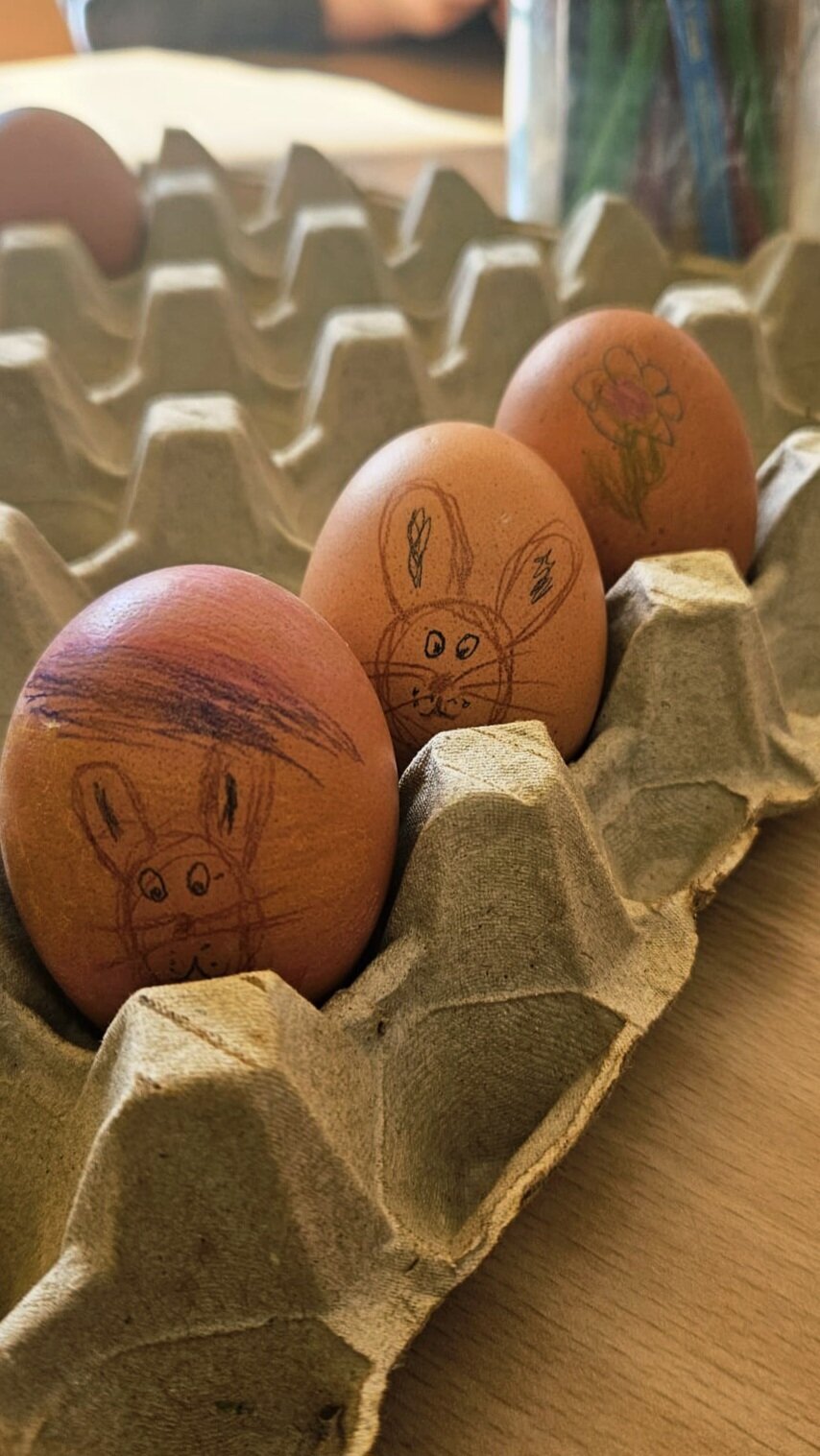 Osterhasengesicher auf Eiern