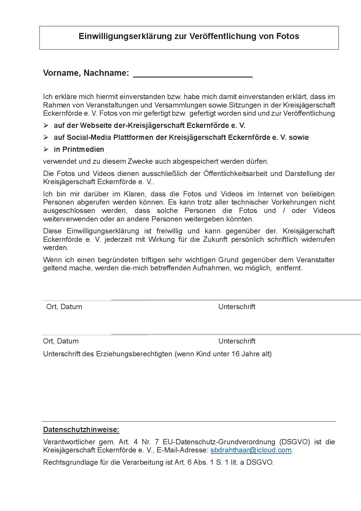 Einwilligungserklärung zur Veröffentlichung von Fotos