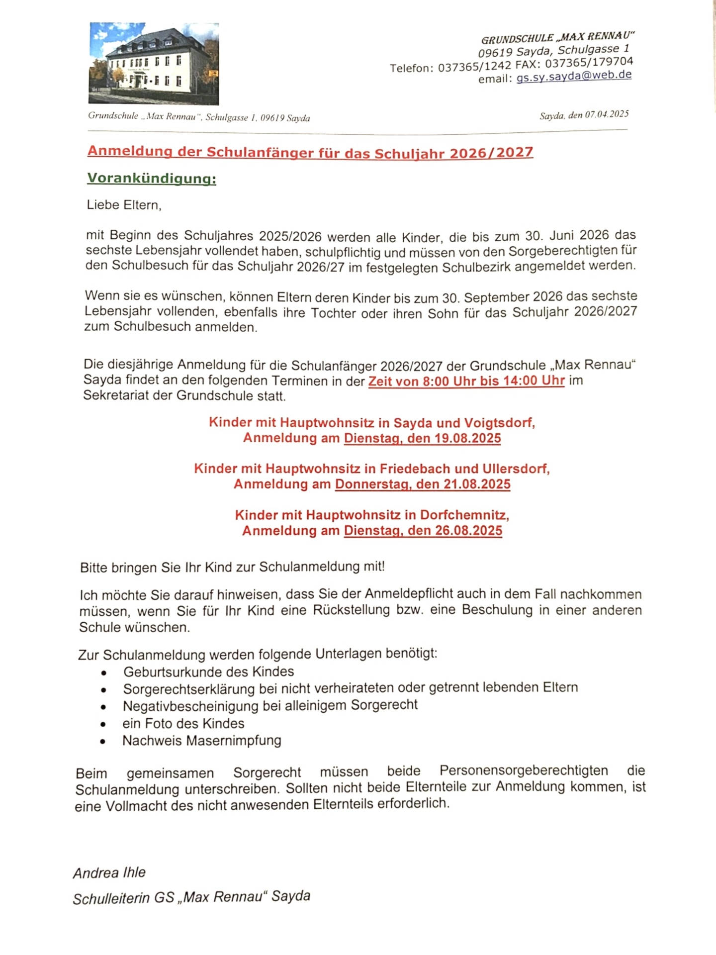 Schulanmeldung