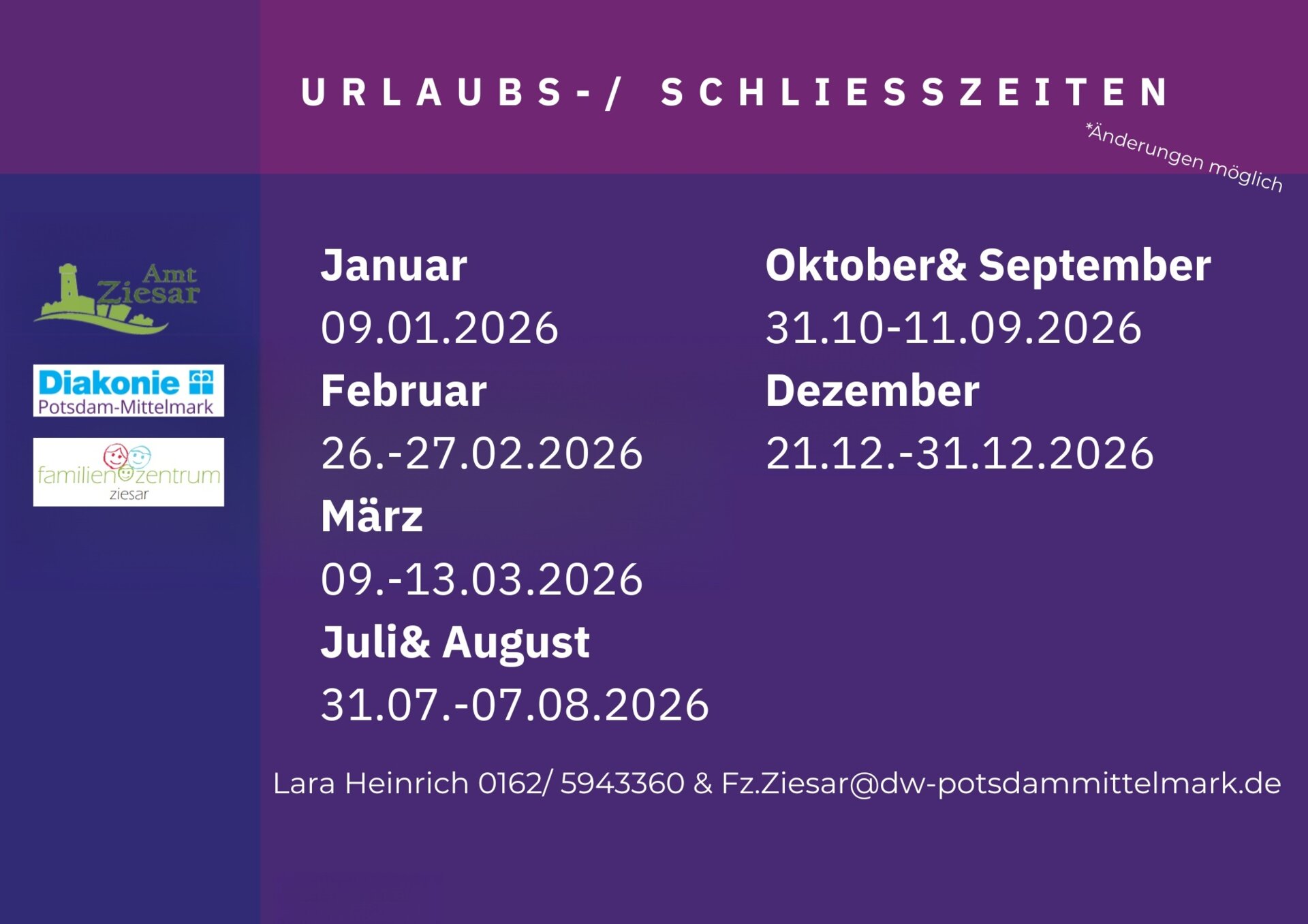 Urlaubs- und Schließzeiten