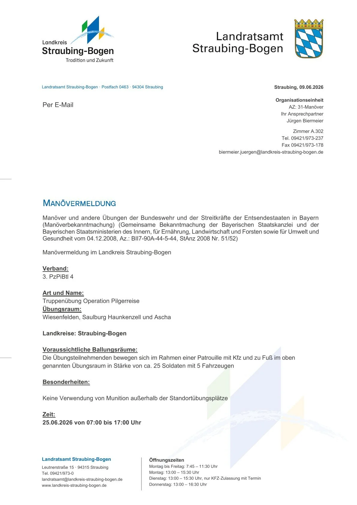 Manövermeldung Pilgerreise 2026 - 25.06.2026-1