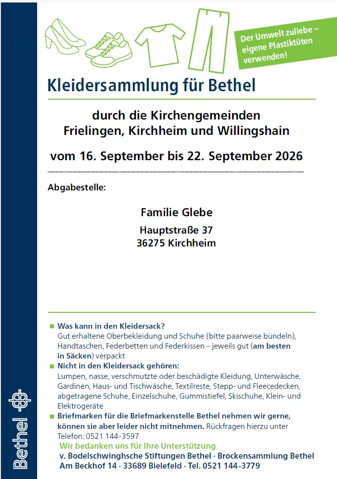 Plakat Kleidersammlung für Bethel