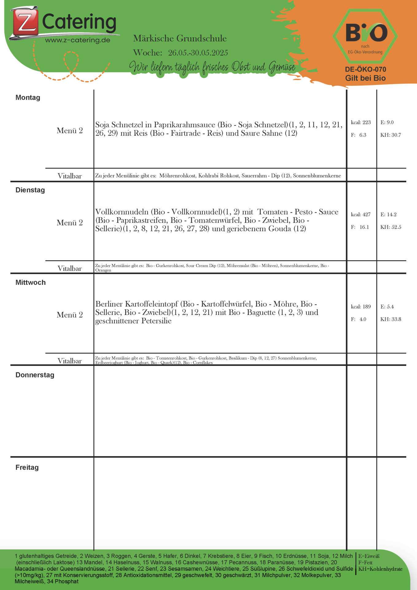 Speiseplan -  Kalenderwoche 22