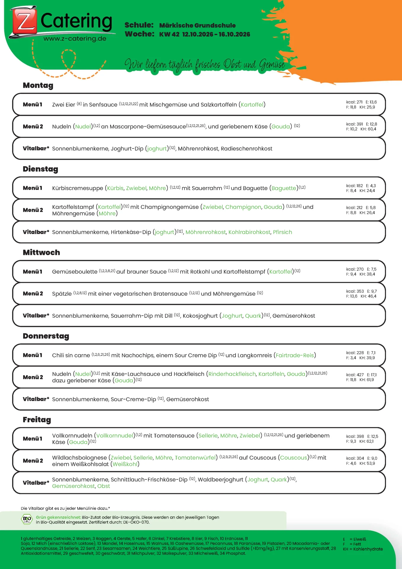 Speiseplan -  Kalenderwoche 42-