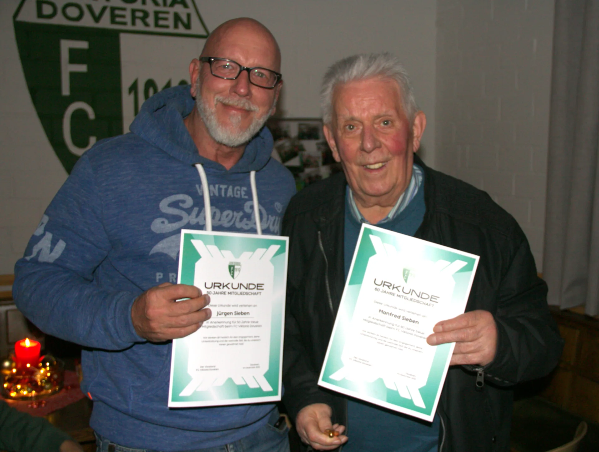 50 bzw. 60 Jahre im Verein. Vater und Sohn: "Henner" und Manfred "Checky" Sieben.