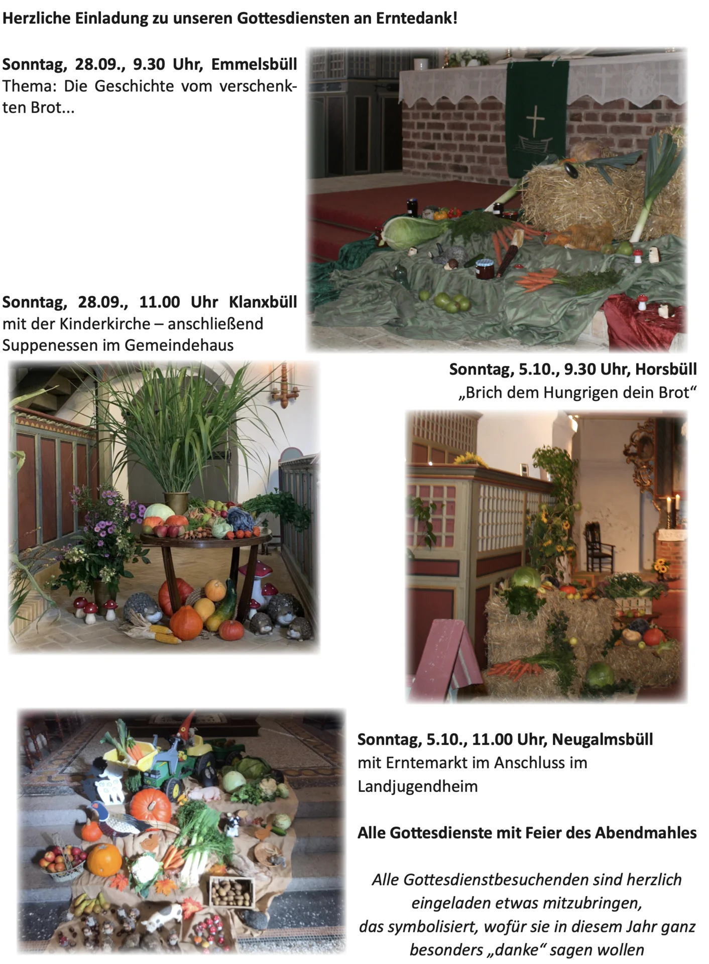 Erntedank-Gottesdienste