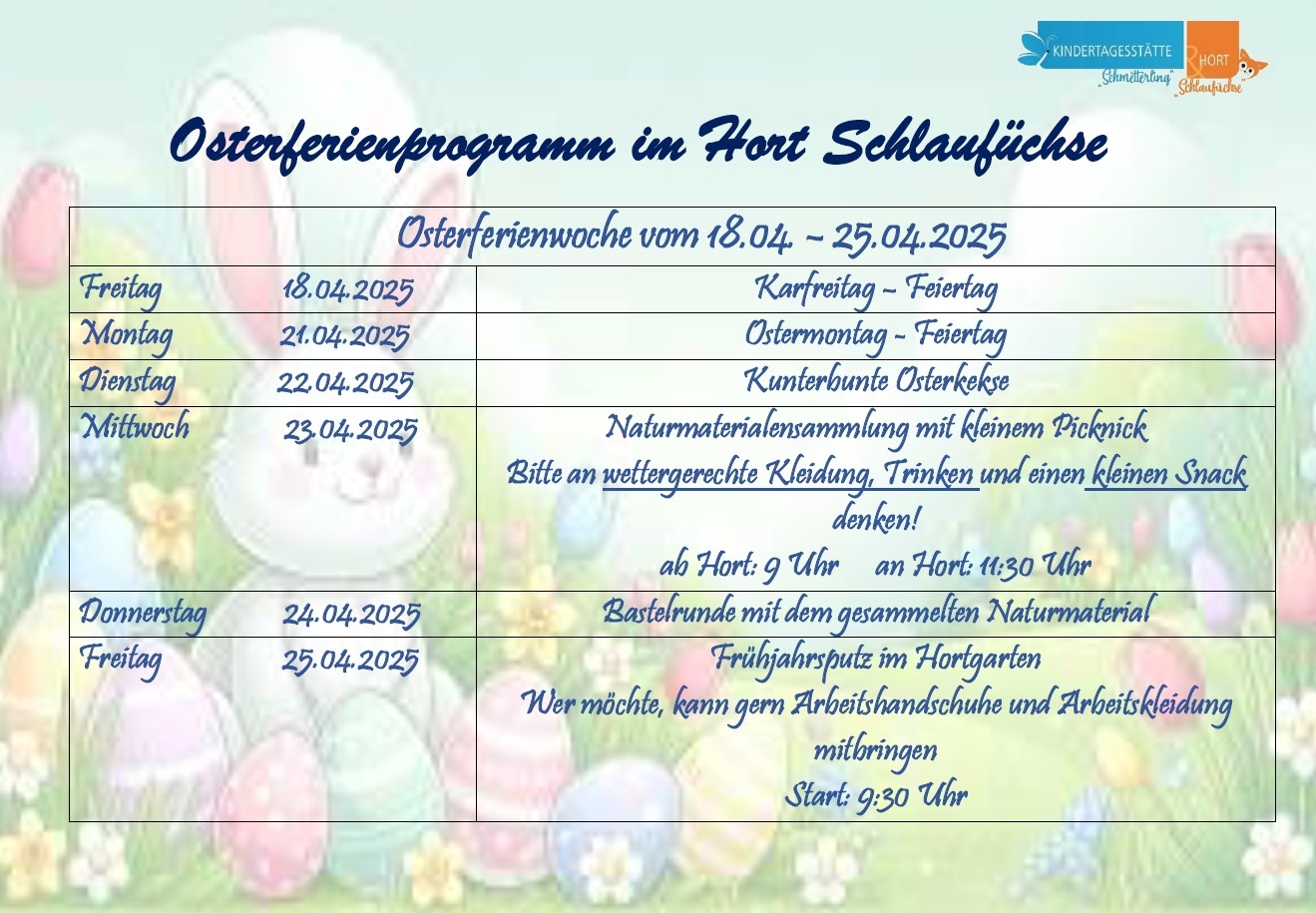 Osterferienplan 2025