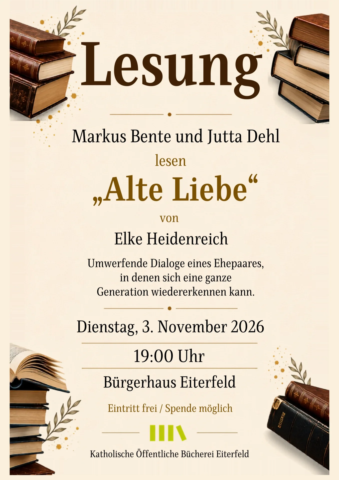 Lesung "Alte Liebe" am 03.11.2026, 19:00 Uhr, Bürgerhaus Eiterfeld