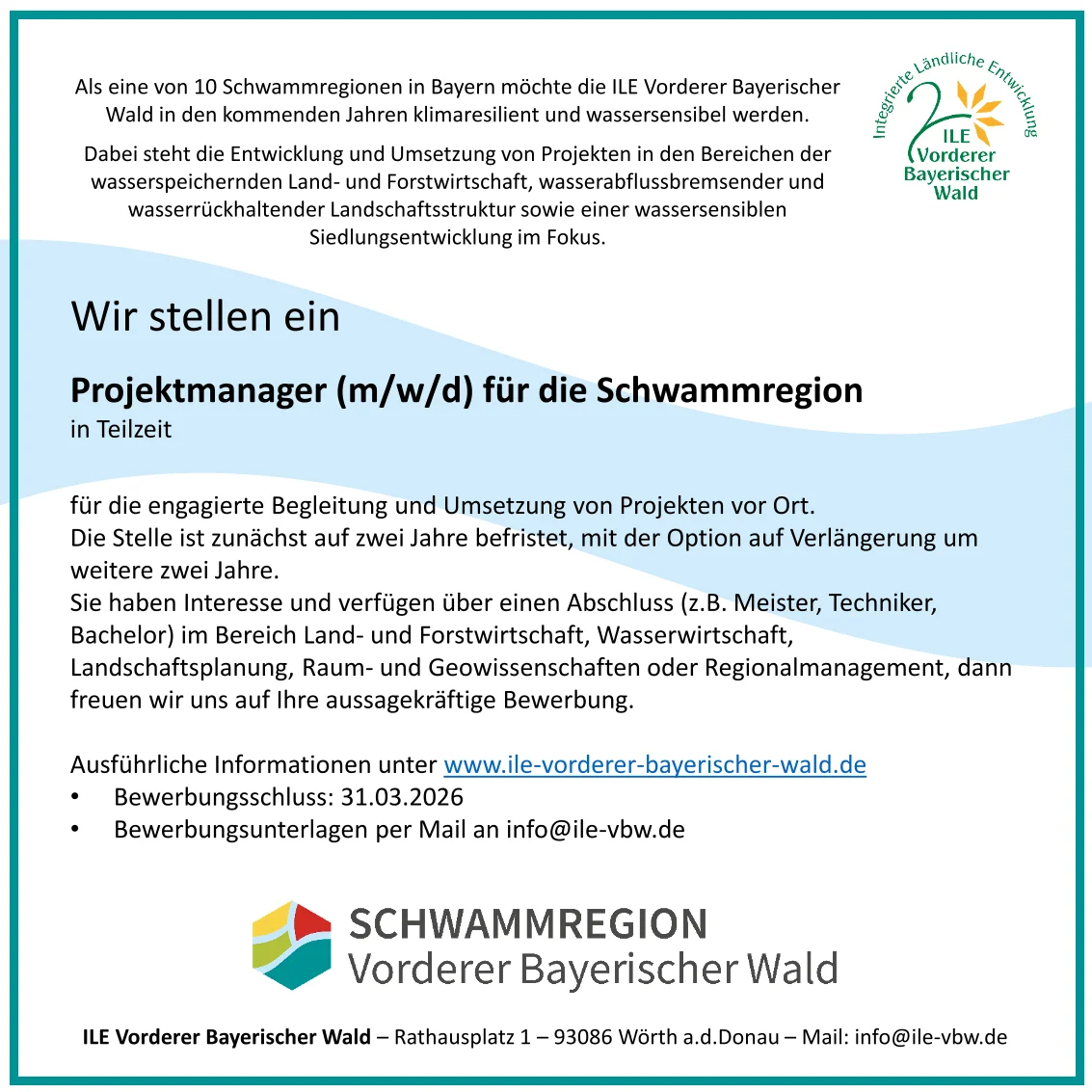 Stellenausschreibung Projektmanager Schwammregion